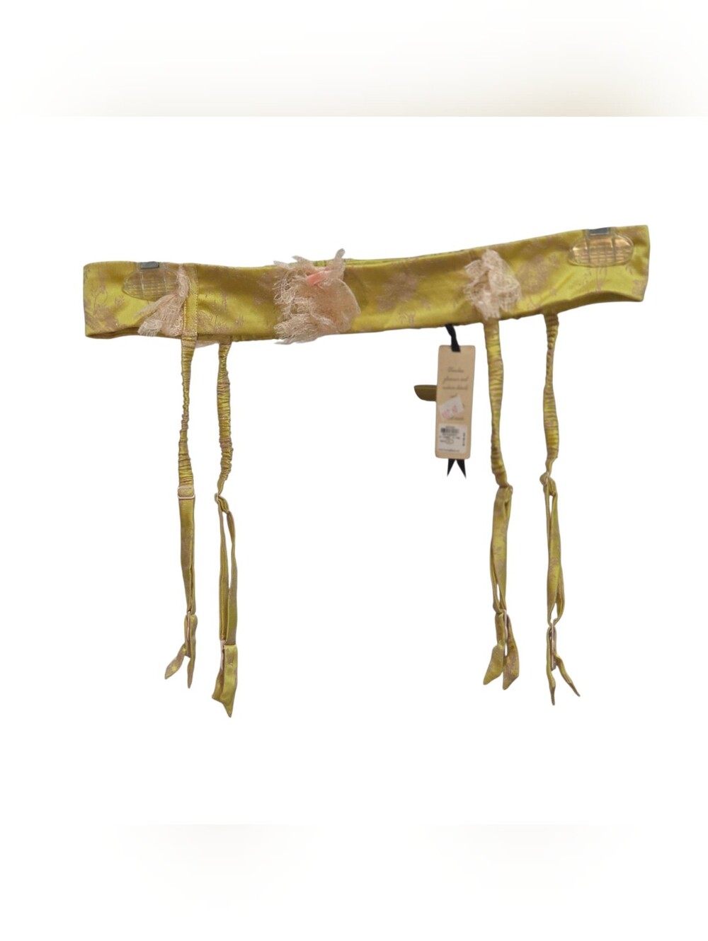 Victoria's Secret Yellow-Green Floral Satin Garter Belt M/L